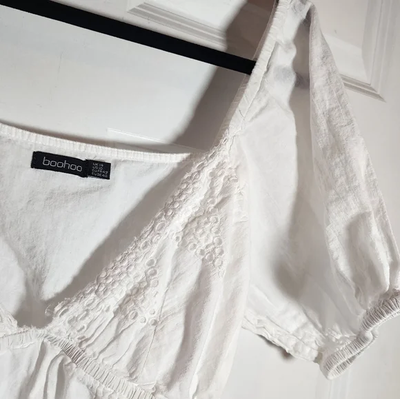 Boohoo White Eyelet Mini Dress Women US 10 - Picture 2 of 6